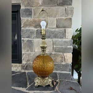 Vtg Mid Century Accurate Casting Optical Amber Glass Hollywood Regency Lamp 31”